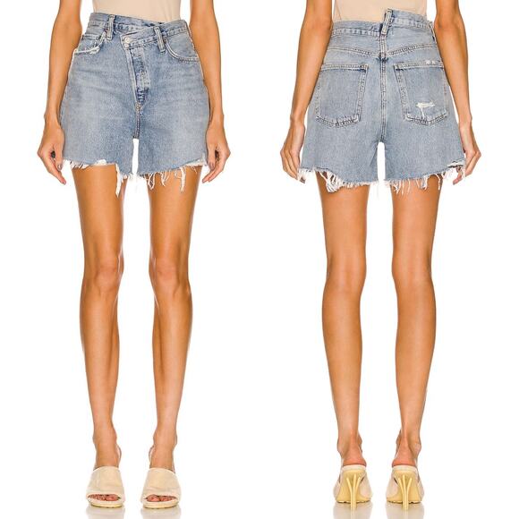 AGOLDE Criss Cross Denim Shorts Women’s Size 28 Symbol Wash High Rise - Picture 1 of 5
